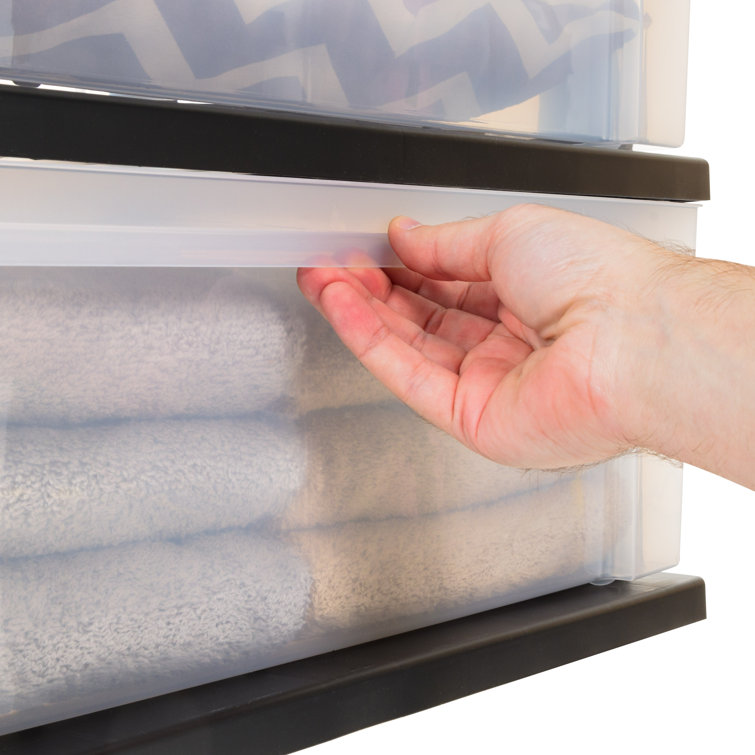 Black and Clear 3-Drawer Wide Plastic Storage Chest Set