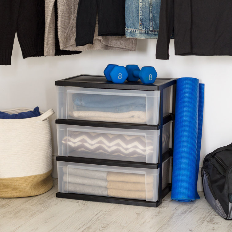 Black and Clear 3-Drawer Wide Plastic Storage Chest Set