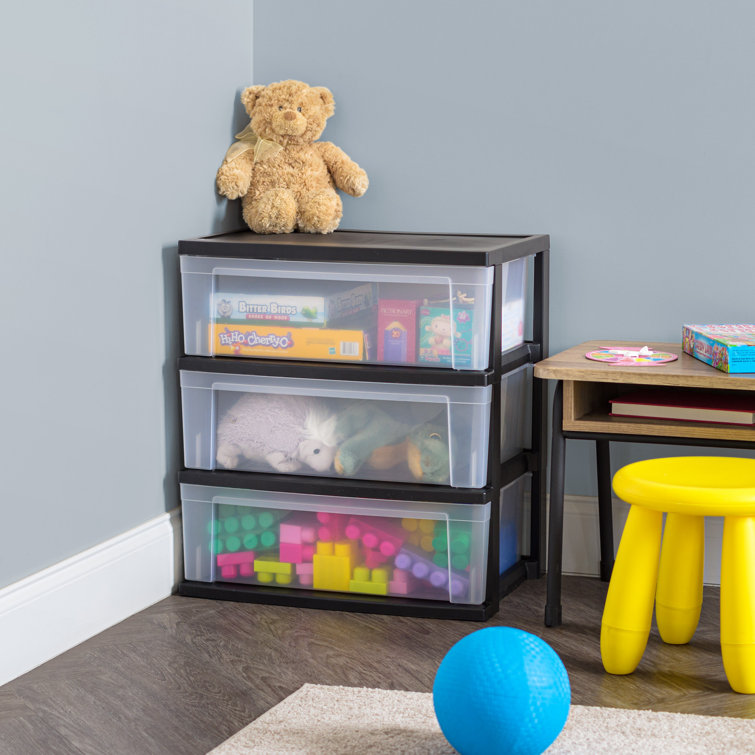 Black and Clear 3-Drawer Wide Plastic Storage Chest Set