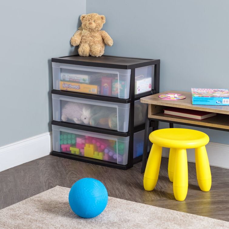 Black and Clear 3-Drawer Wide Plastic Storage Chest Set
