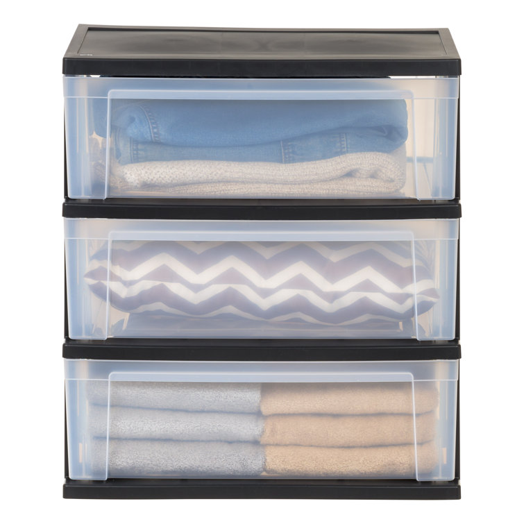 Black and Clear 3-Drawer Wide Plastic Storage Chest Set