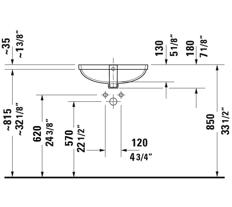 Duravit White Ceramic Rectangular Undermount Bathroom Sink with Overflow