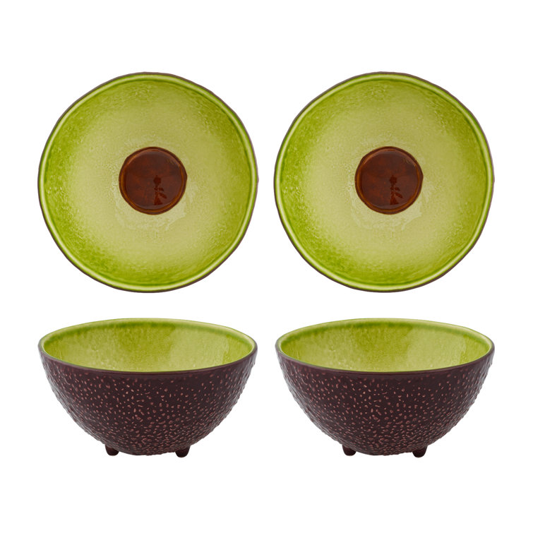 Set of 4 Green and Brown Ceramic Avocado Dessert Bowls