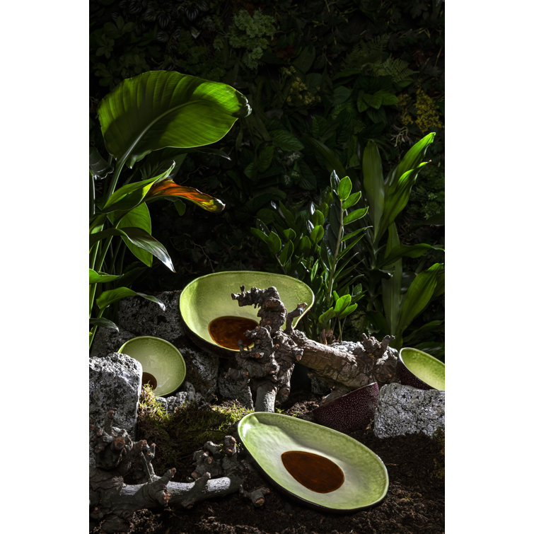 Set of 4 Green and Brown Ceramic Avocado Dessert Bowls