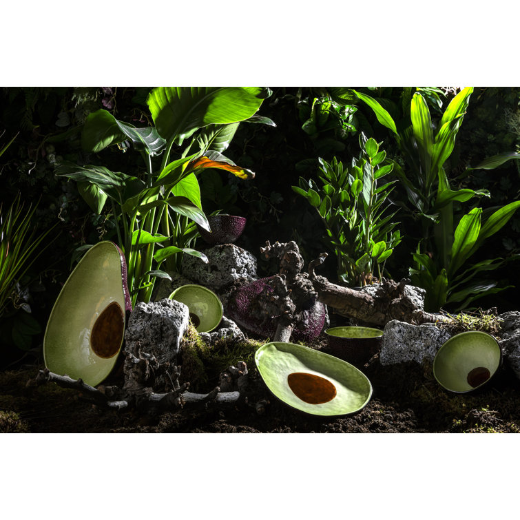 Set of 4 Green and Brown Ceramic Avocado Dessert Bowls