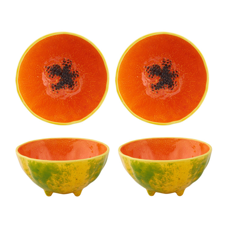 Set of 4 Tropical Papaya Ceramic Dessert Bowls