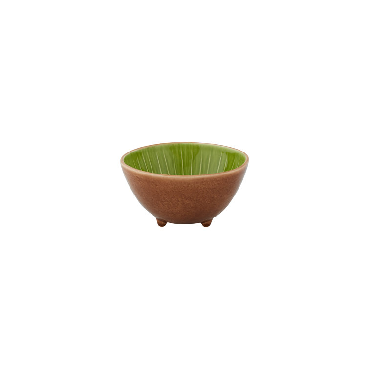 Green and Brown Ceramic Kiwi Fruit Dessert Bowls, Set of 4