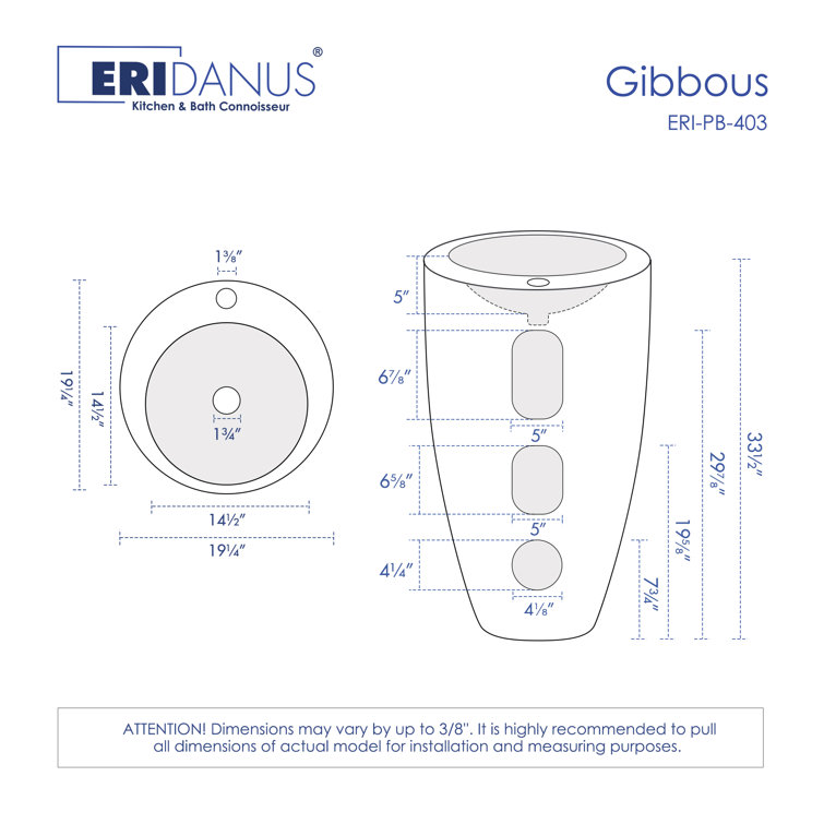 Glossy White Ceramic Round Pedestal Bathroom Sink with Overflow