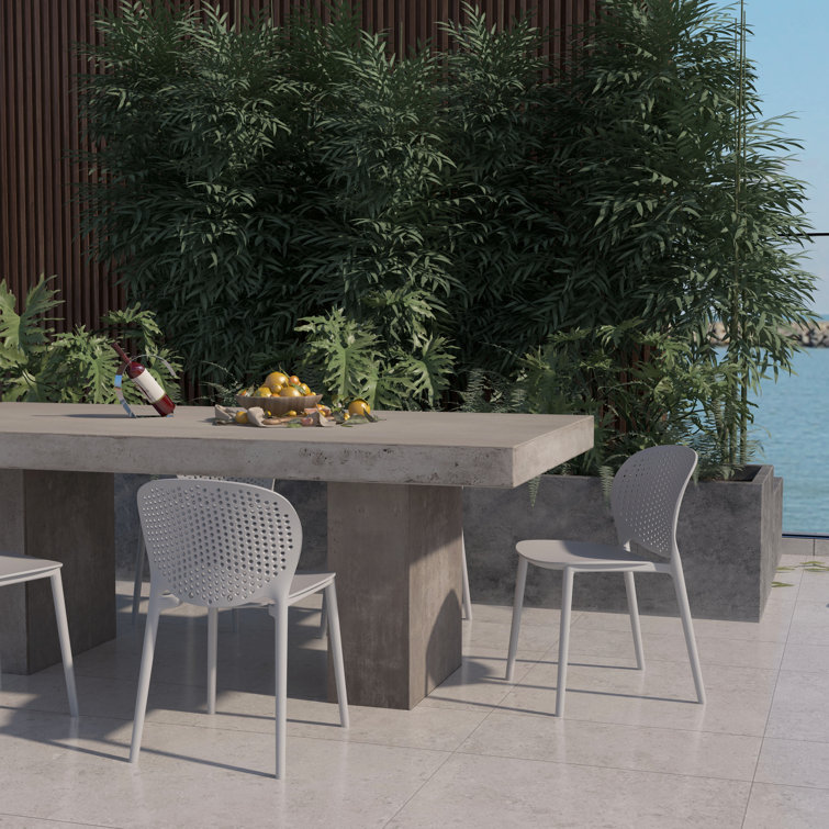 White Polypropylene Armless Outdoor Stacking Dining Side Chair Set