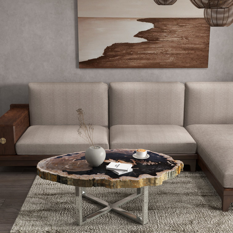 Urbia Relique Natural Dark Petrified Wood & Polished Stainless Steel Coffee Table