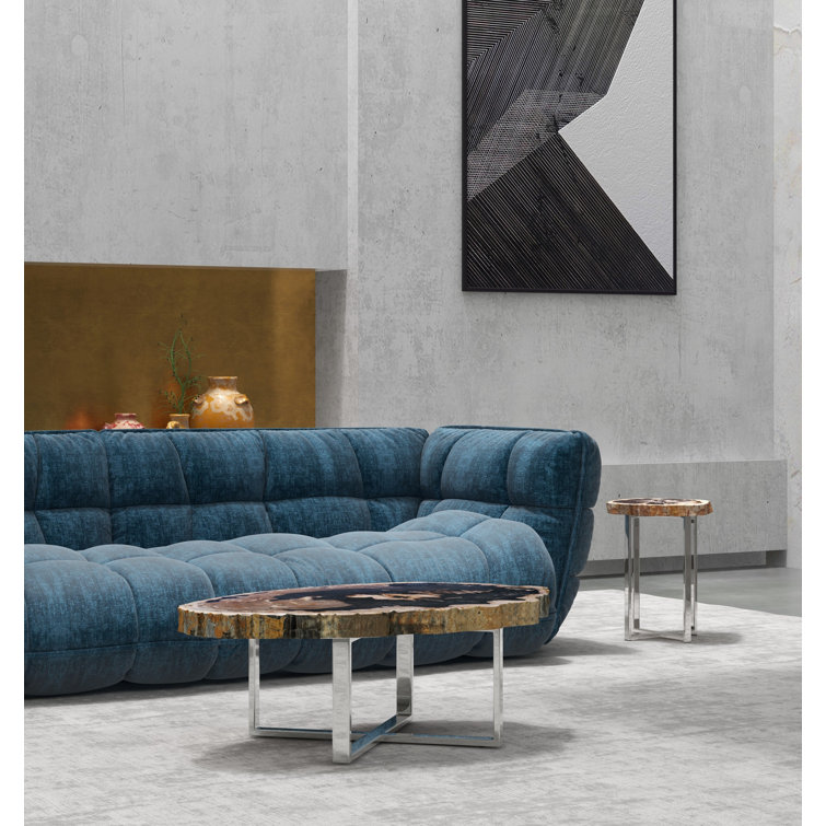 Urbia Relique Natural Dark Petrified Wood & Polished Stainless Steel Coffee Table