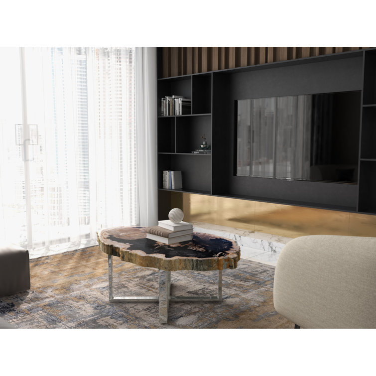 Urbia Relique Natural Dark Petrified Wood & Polished Stainless Steel Coffee Table