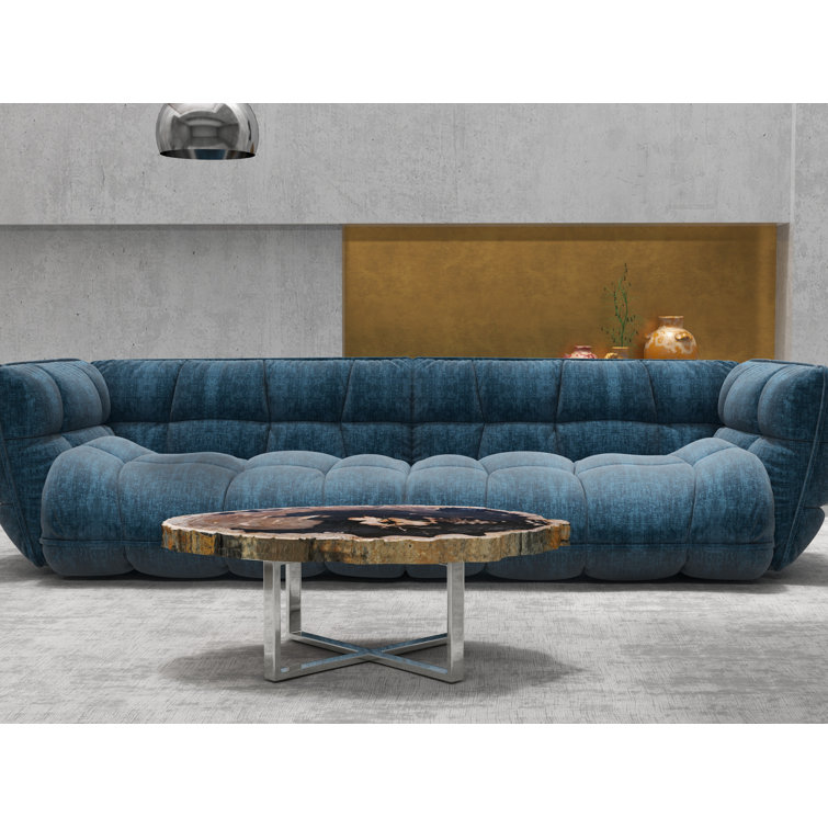Urbia Relique Natural Dark Petrified Wood & Polished Stainless Steel Coffee Table