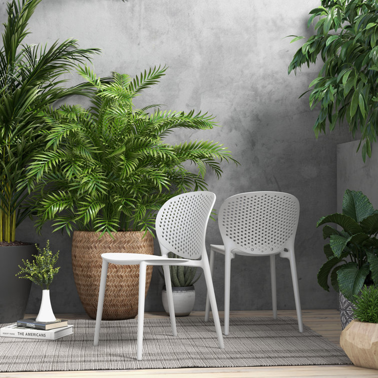 White Polypropylene Armless Outdoor Stacking Dining Side Chair Set
