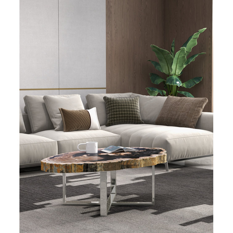 Urbia Relique Natural Dark Petrified Wood & Polished Stainless Steel Coffee Table