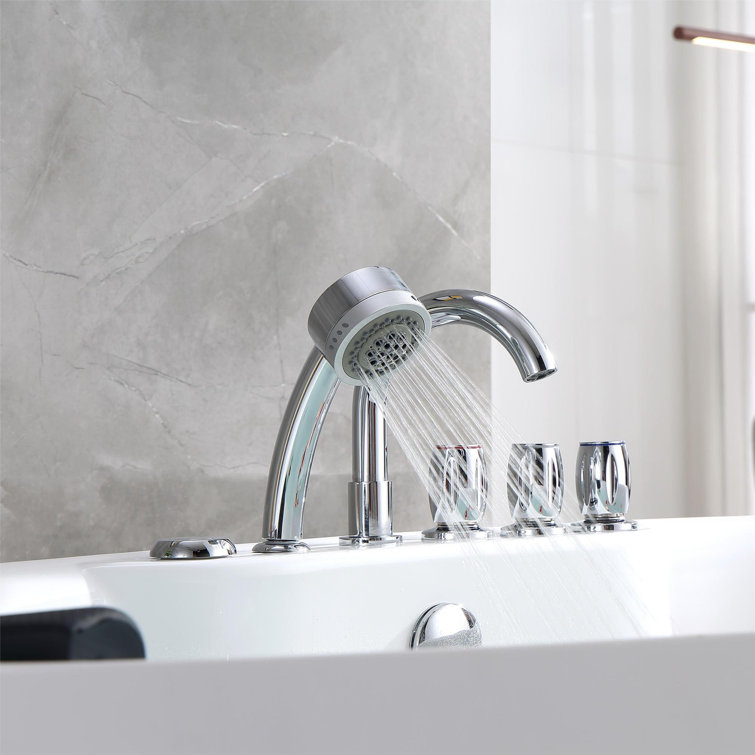 59" White Acrylic Freestanding Whirlpool Bathtub with Faucet