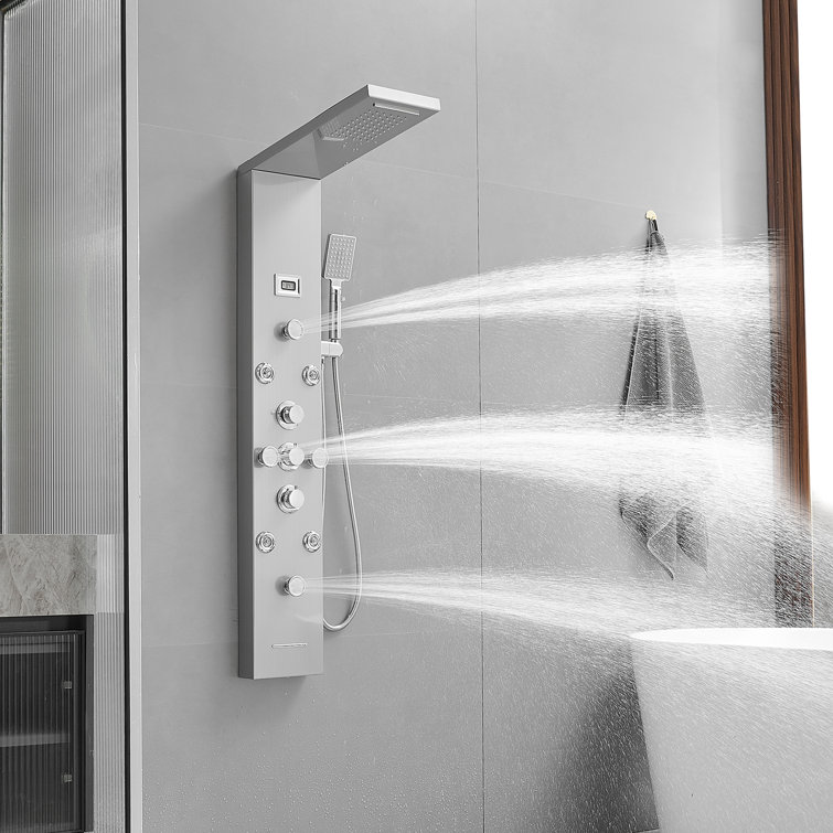 Nickel Chrome 8-Jet Rainfall Shower Panel System with Handheld Wand