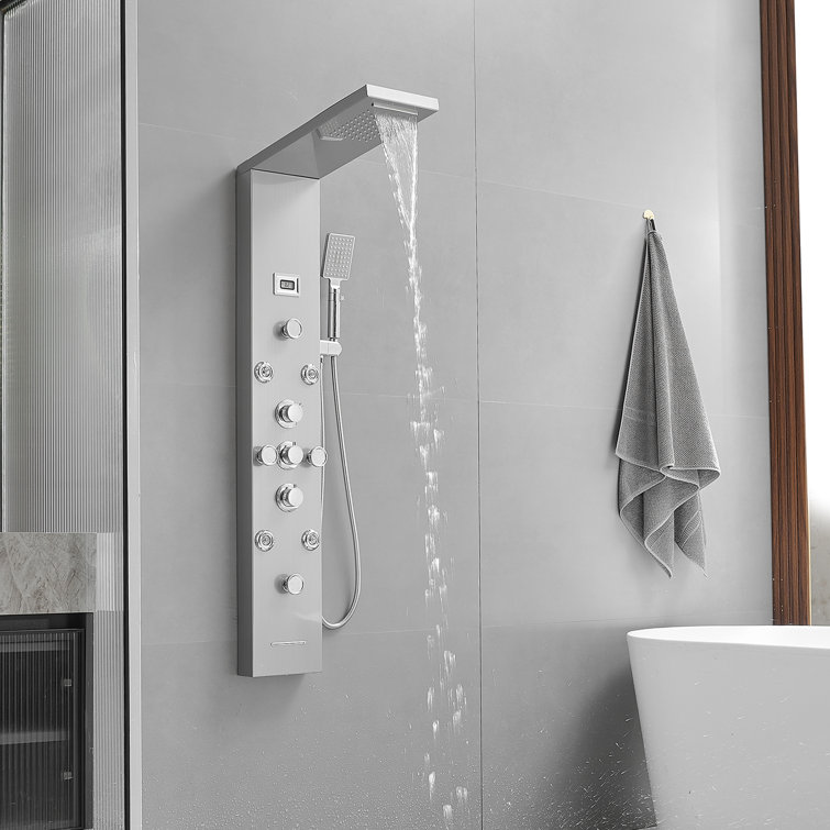 Nickel Chrome 8-Jet Rainfall Shower Panel System with Handheld Wand