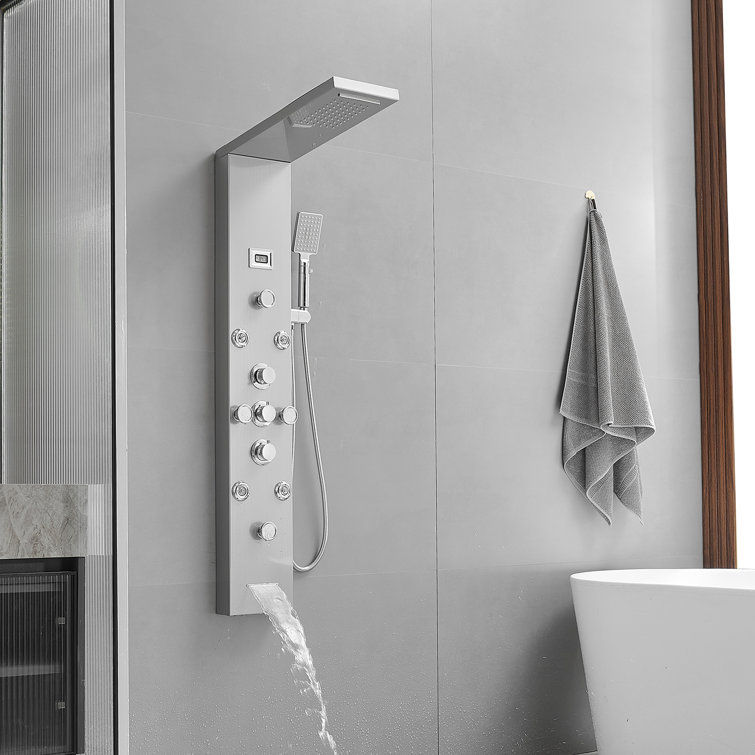 Nickel Chrome 8-Jet Rainfall Shower Panel System with Handheld Wand