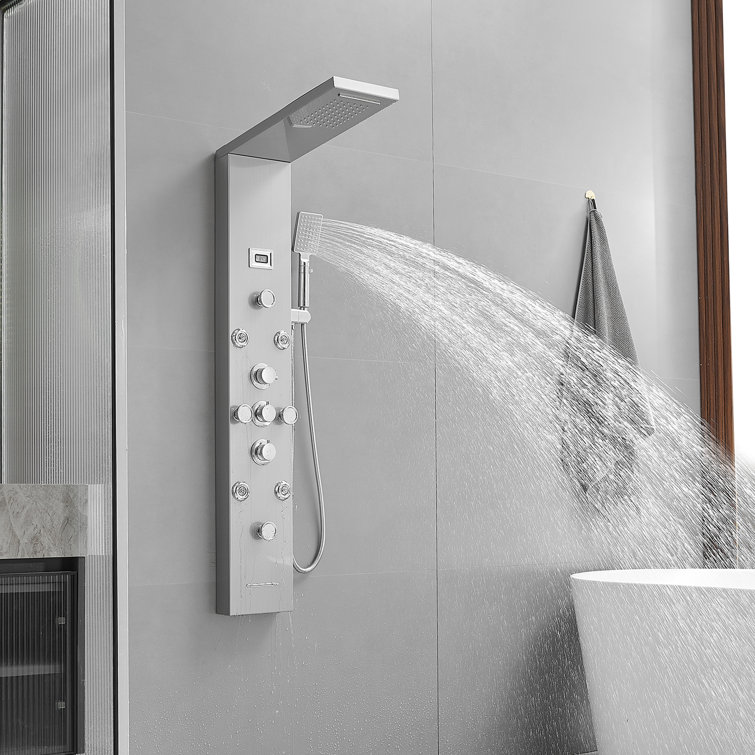 Nickel Chrome 8-Jet Rainfall Shower Panel System with Handheld Wand