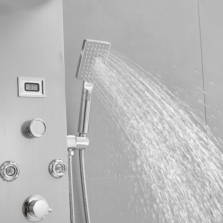 Nickel Chrome 8-Jet Rainfall Shower Panel System with Handheld Wand