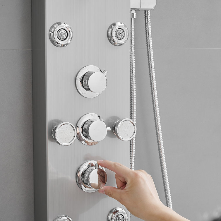 Nickel Chrome 8-Jet Rainfall Shower Panel System with Handheld Wand