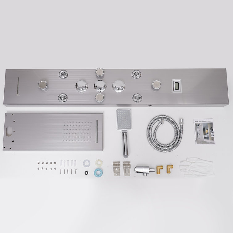 Nickel Chrome 8-Jet Rainfall Shower Panel System with Handheld Wand