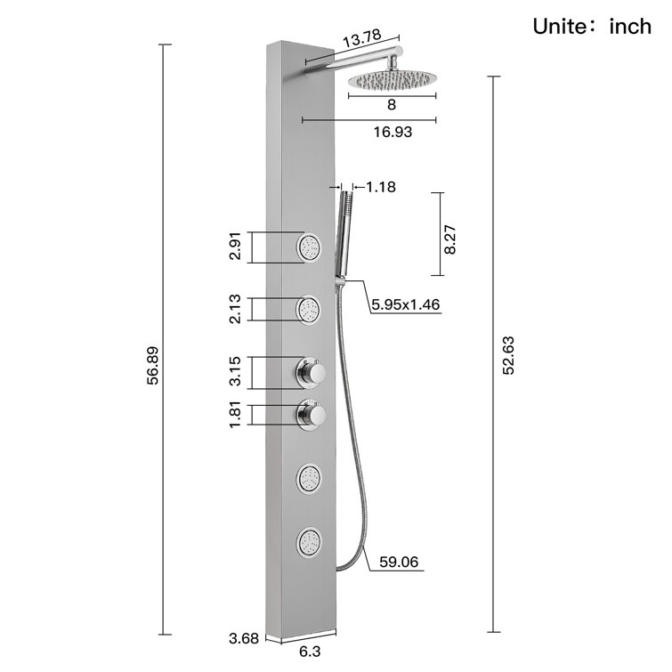 Nickel Chrome Multi-function Shower Panel with Adjustable Head