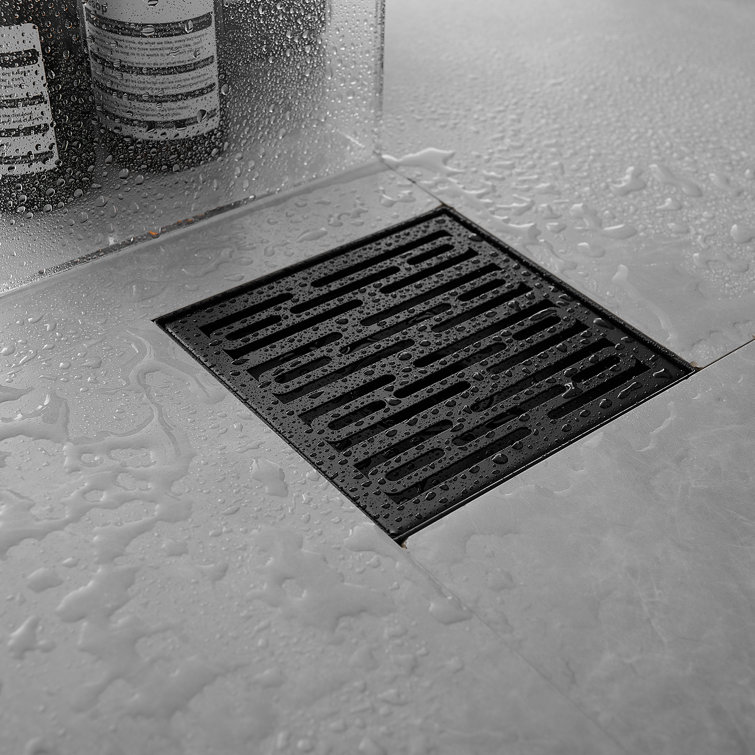 Matte Black Square Stainless Steel Shower Drain with Strainer