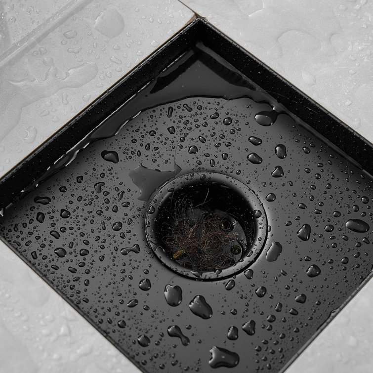 Matte Black Square Stainless Steel Shower Drain with Strainer