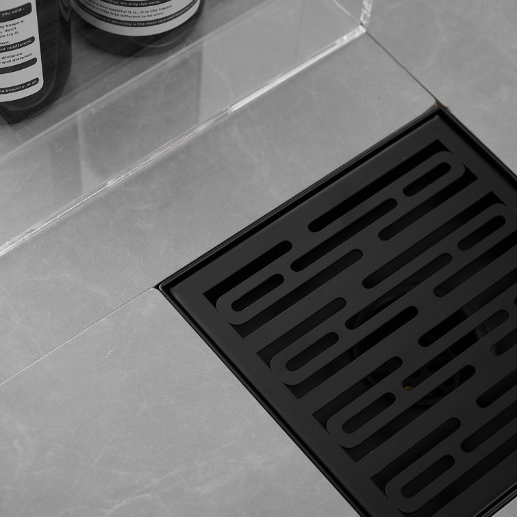 Matte Black Square Stainless Steel Shower Drain with Strainer