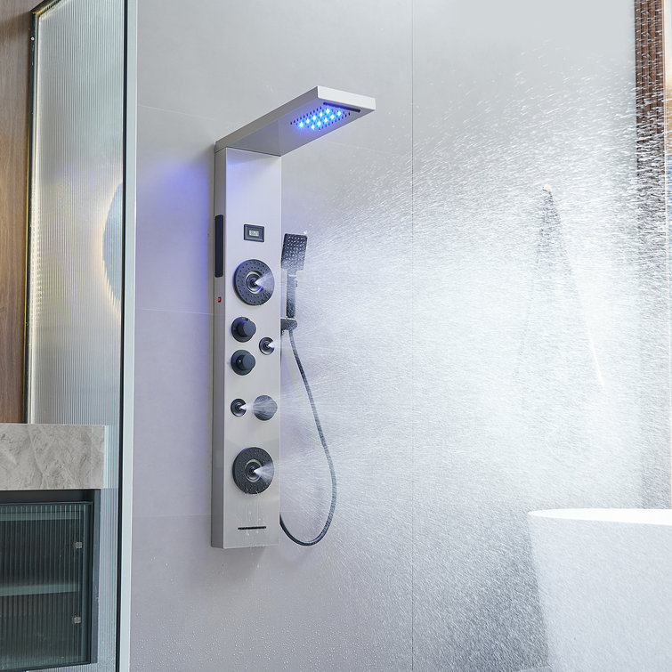 Black Nickel 51.57'' Shower Panel with LED Light and Body Jets