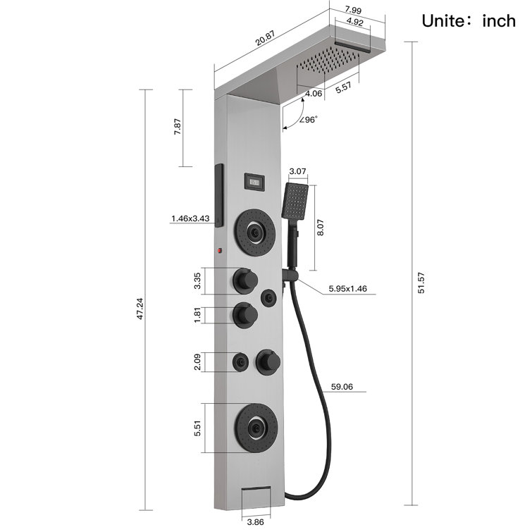 Black Nickel 51.57'' Shower Panel with LED Light and Body Jets