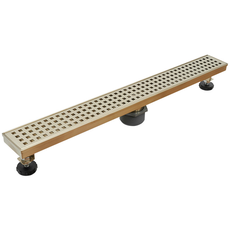 Brushed Gold 24-Inch Stainless Steel Linear Shower Drain with Square Pattern