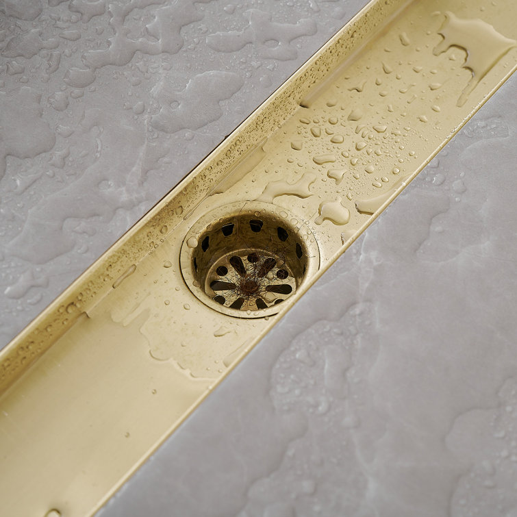 Brushed Gold 24-Inch Stainless Steel Linear Shower Drain with Square Pattern
