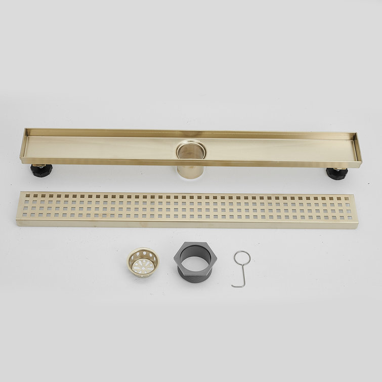 Brushed Gold 24-Inch Stainless Steel Linear Shower Drain with Square Pattern