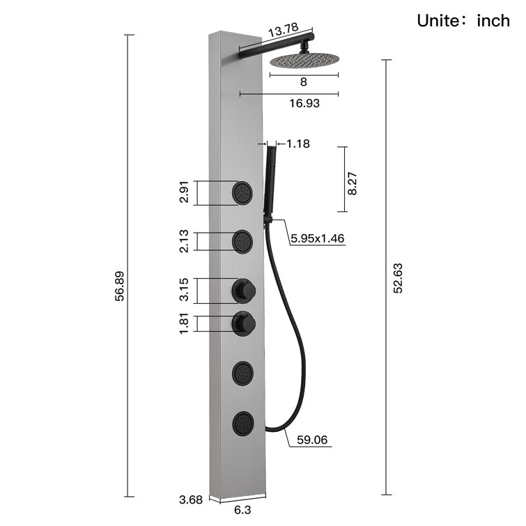 Black Nickel Multi-Function Shower Panel with Body Jets