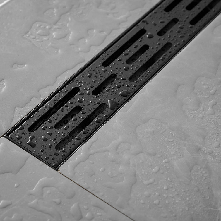 24 Inch Matte Black Stainless Steel Linear Shower Drain with Square Holes