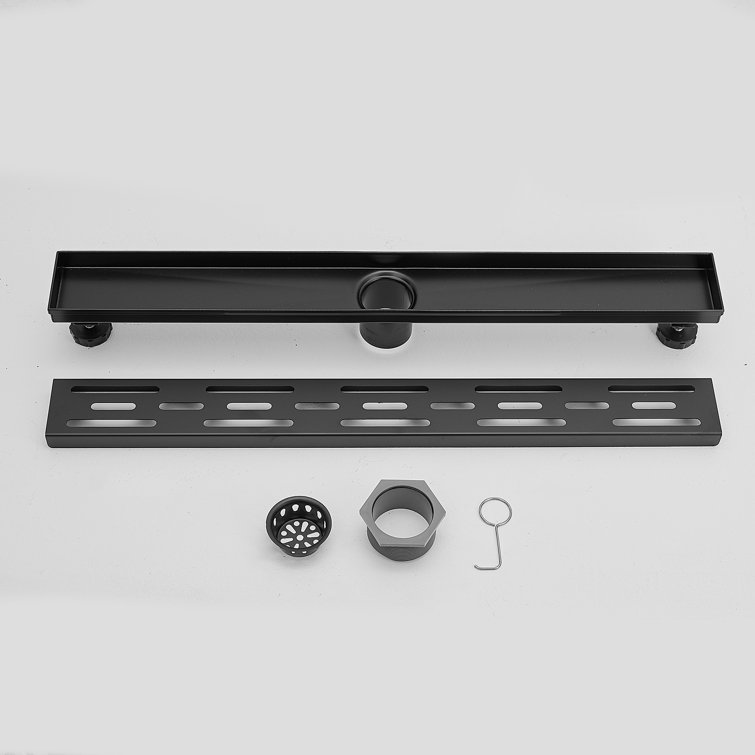 24 Inch Matte Black Stainless Steel Linear Shower Drain with Square Holes