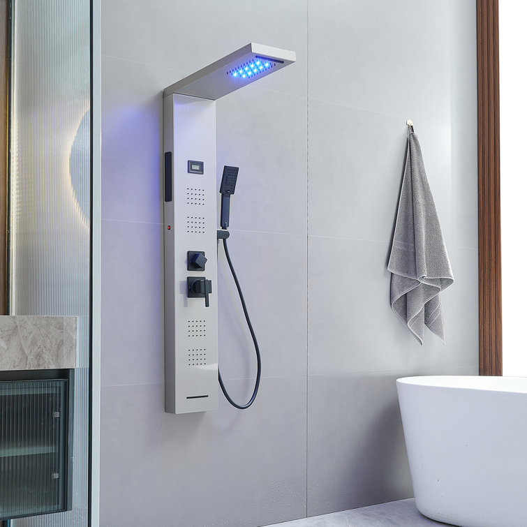 Black Nickel LED Rainfall Shower Panel with Body Jets