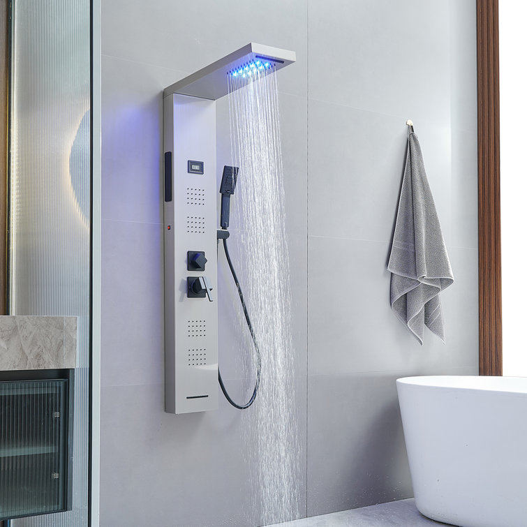 Black Nickel LED Rainfall Shower Panel with Body Jets