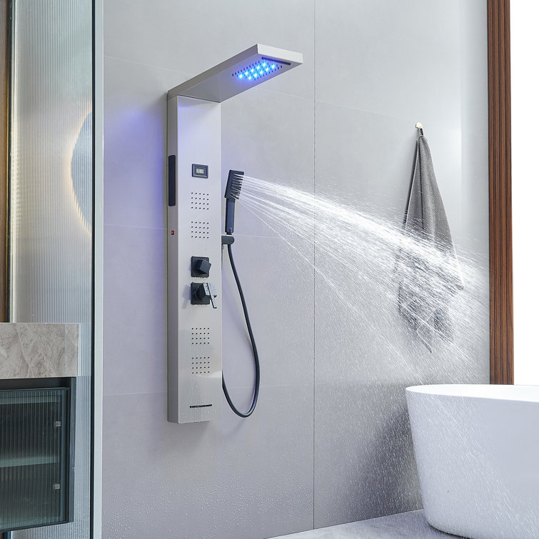 Black Nickel LED Rainfall Shower Panel with Body Jets