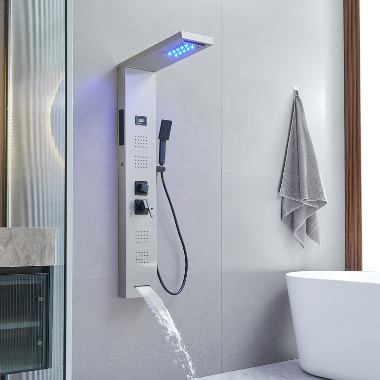 Black Nickel LED Rainfall Shower Panel with Body Jets
