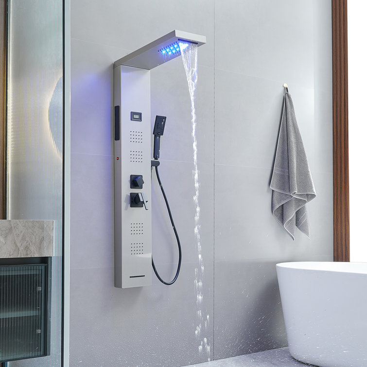 Black Nickel LED Rainfall Shower Panel with Body Jets