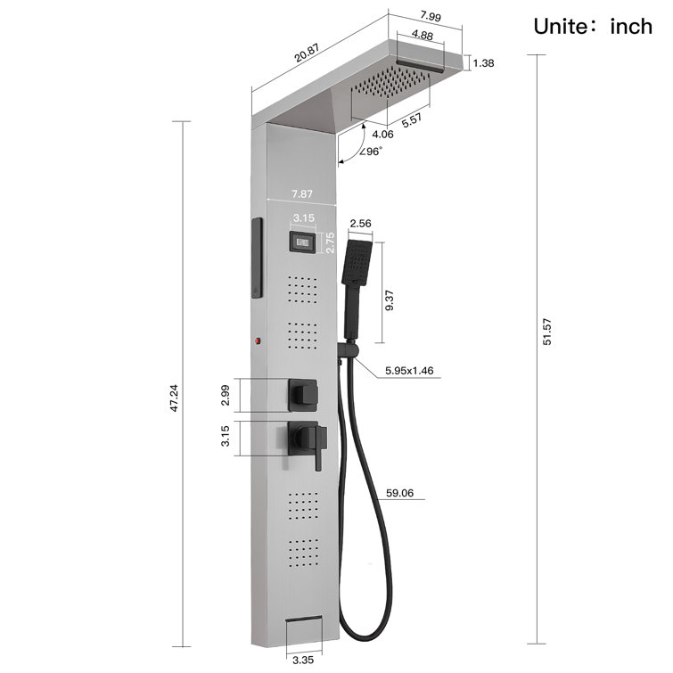 Black Nickel LED Rainfall Shower Panel with Body Jets
