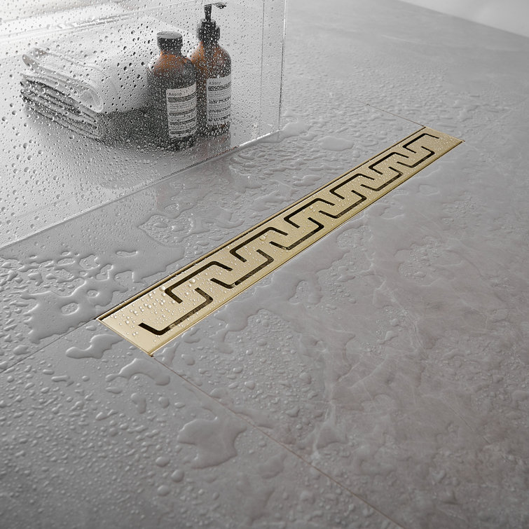 Brushed Gold Stainless Steel Linear Shower Drain with Square Holes