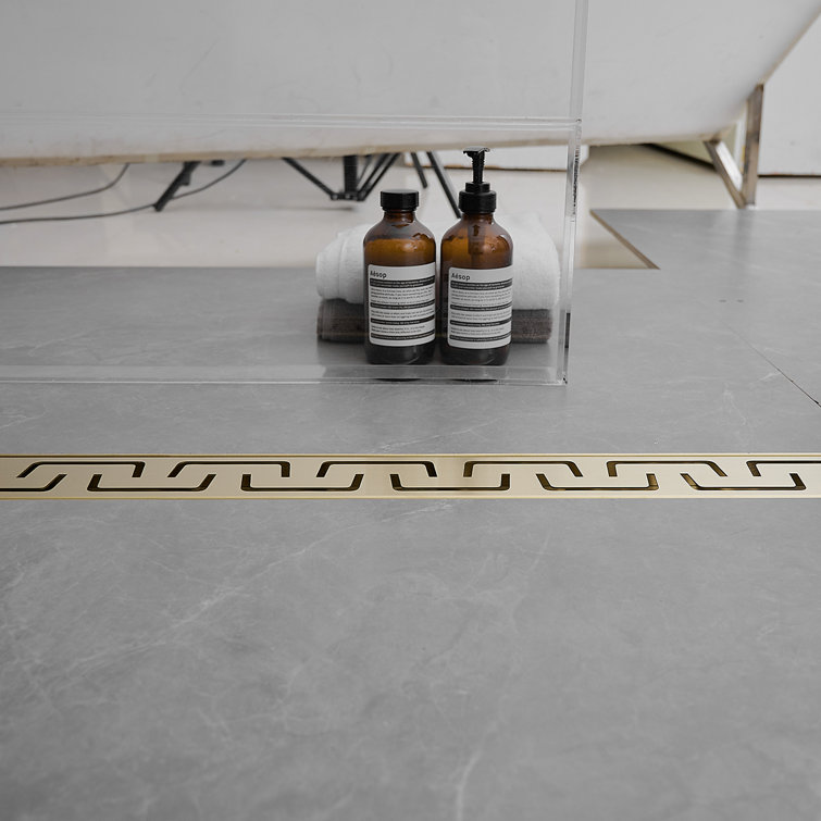 Brushed Gold Stainless Steel Linear Shower Drain with Square Holes
