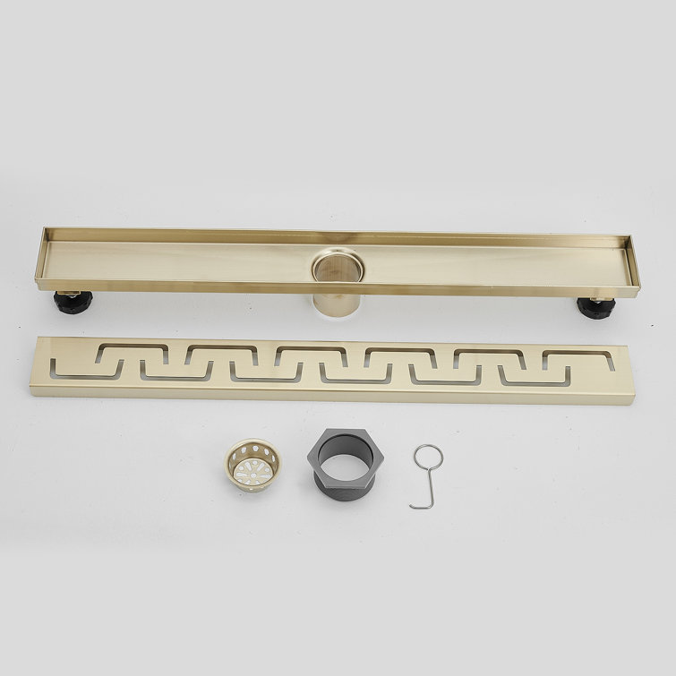 Brushed Gold Stainless Steel Linear Shower Drain with Square Holes