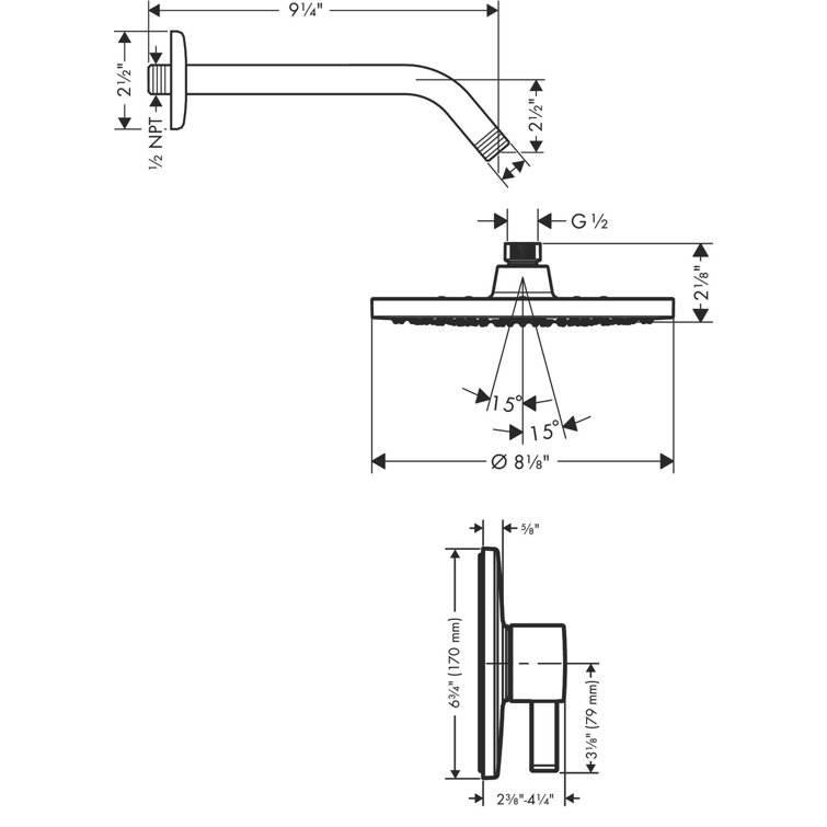 Brushed Nickel Rain Shower Set with Wall Mounted Trim
