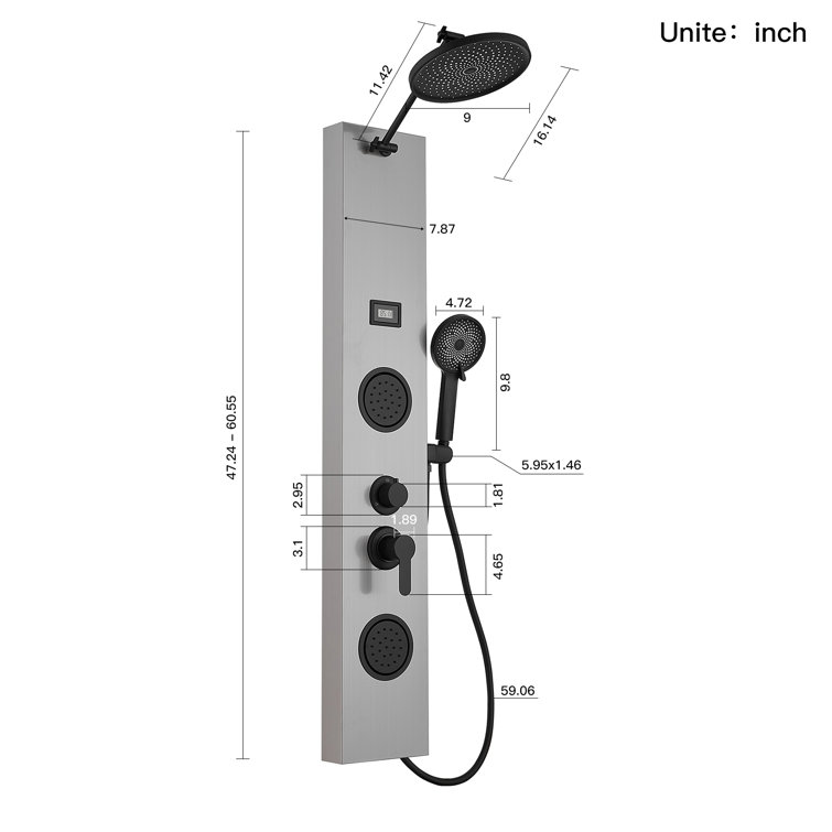 Nickel Black Stainless Steel Shower Panel with Adjustable Head